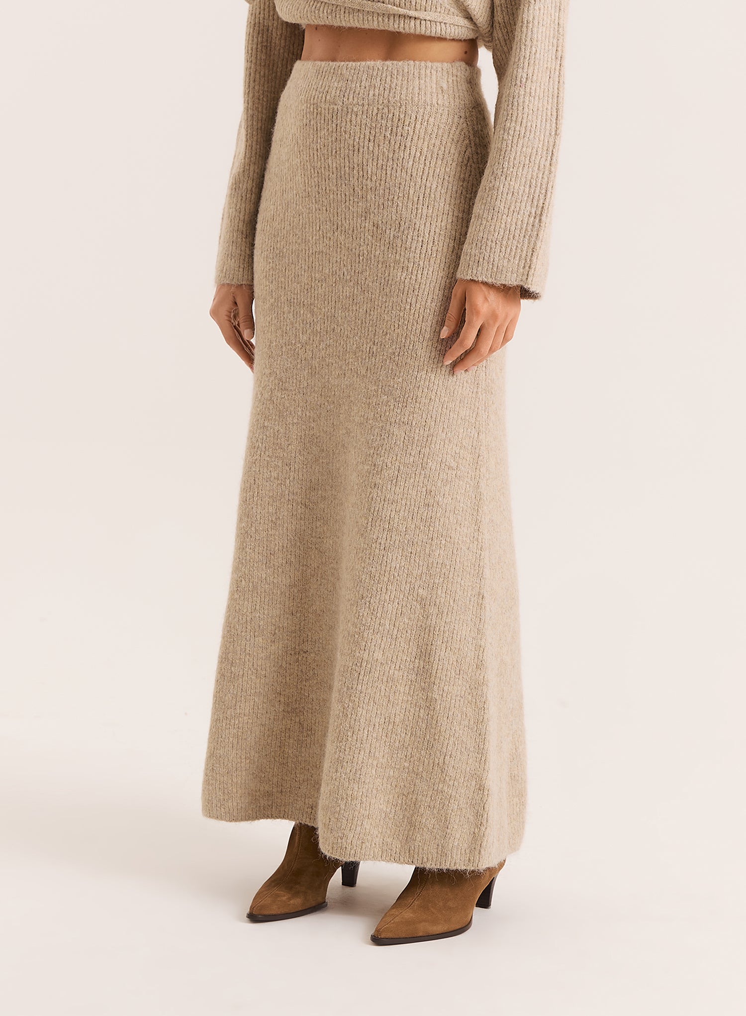 Oatmeal Knitted Maxi Skirt